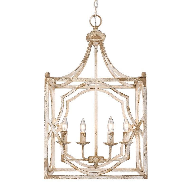 Four Light Pendant from the Laurent Collection in Antique Ivory Finish by Golden
