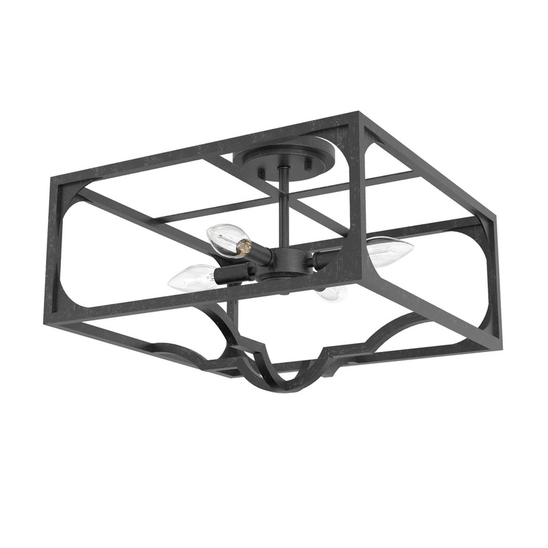 Four Light Semi Flush Mount from the Highland Hill Collection in Rustic Iron Finish by Hunter