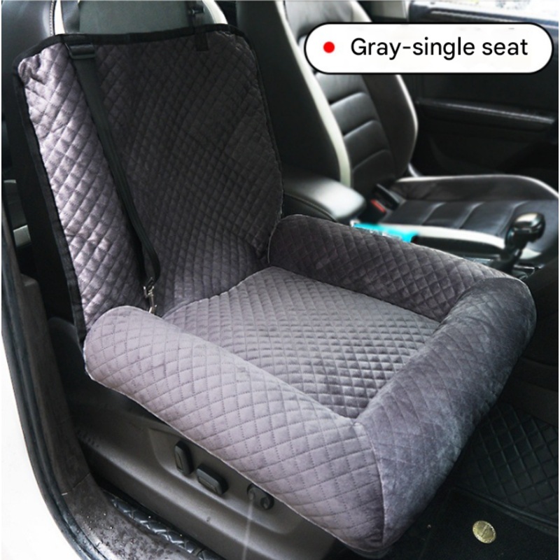 Grey Plush Dog Car Booster Seat – 2-in-1 Travel Bed for Small Dogs with Washable Cover
