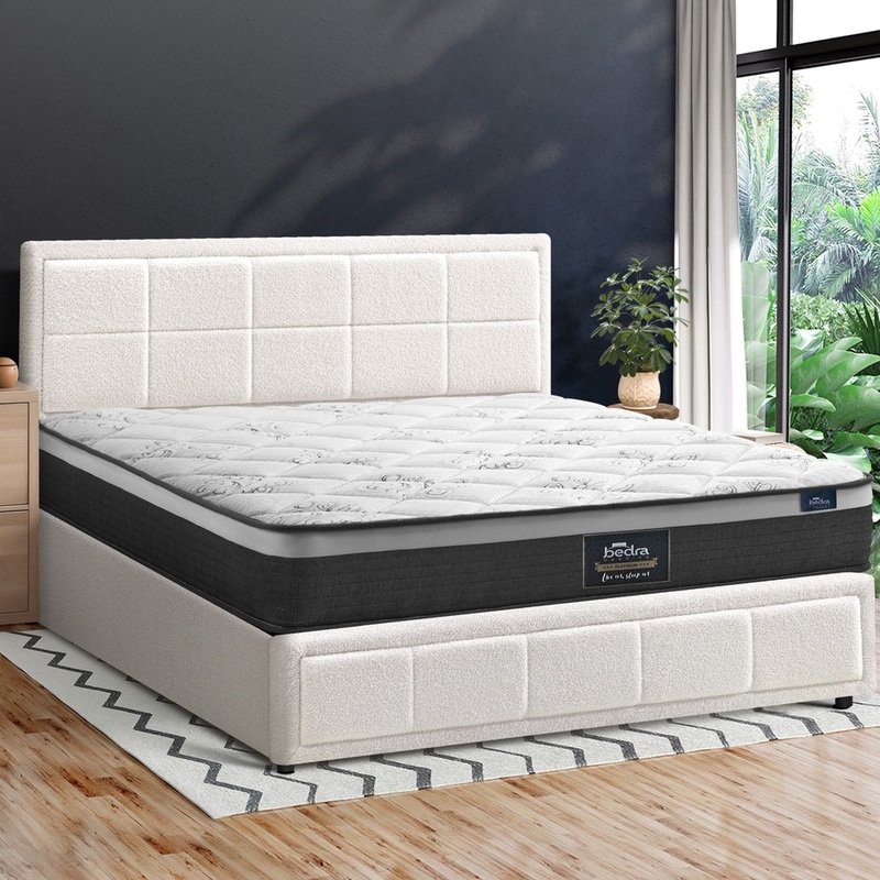 Oikiture Bed Frame With Mattress Set Queen Size Gas Lift White BOSS