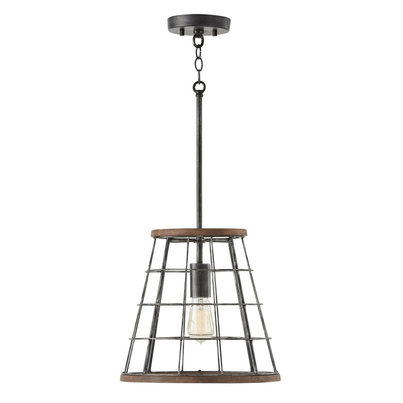 One Light Pendant from the Bracken Collection in Zinc and Wood Finish by Capital Lighting