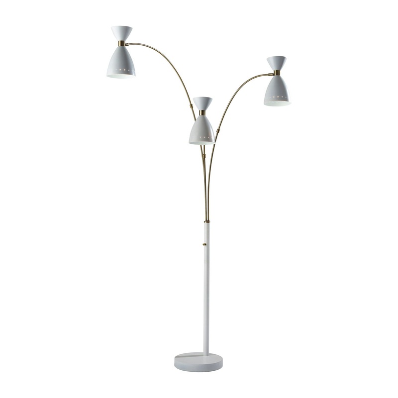 Oscar 3-Arm Arc Lamp White with Antique Brass
