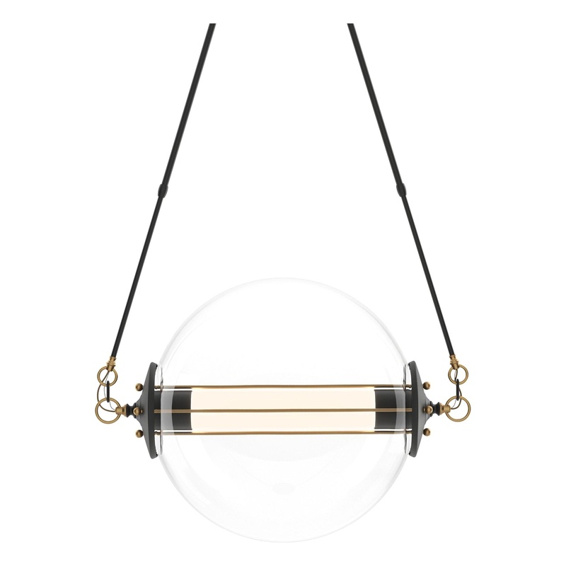 Otto Sphere Pendant Black with Brass Accents Clear Glass with Frosted Diffuser (YE)