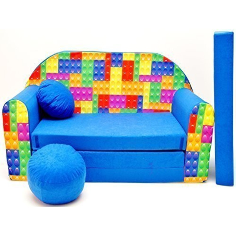 Pro Cosmo C32-Divano letto per bambini con pouf/poggiapiedi/cuscino, in tessuto, multicolore, Cotone, 168 x 98 x 60 cm
