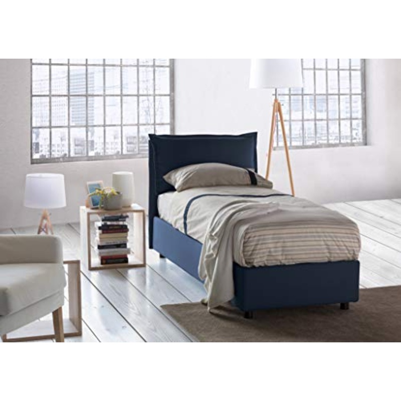 Talamo Italia Letto contenitore Singolo Veronica, Made in Italy, Testata e rivestimento in tessuto, Apertura laterale, adatto per materasso cm 80×190, Blu