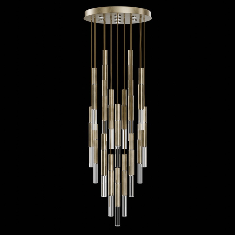 Antonia 31″W Round Pendant Soft Gold Leaf/Nickel/No Skin