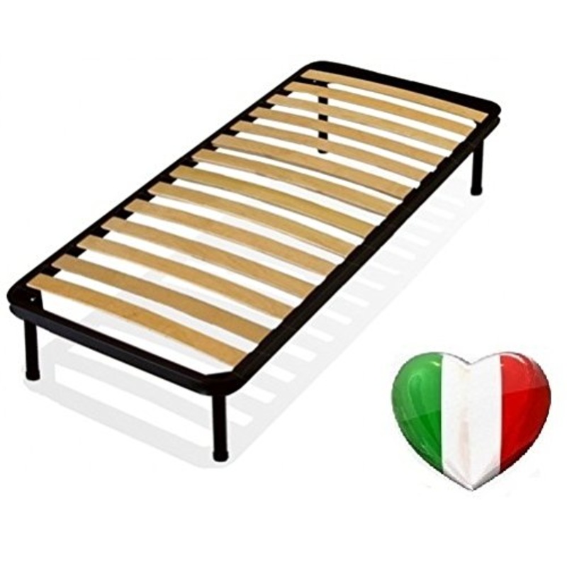 DOLCI SOGNI Rete Letto Singolo 90×200 cm, Altezza 45cm, 4 Piedi Letto con Fissaggio a Doppio Bullone, Rete Singola con Doghe di Legno, Pratica e Stabile, Rete Singola Doghe 90×200-100% Made in Italy