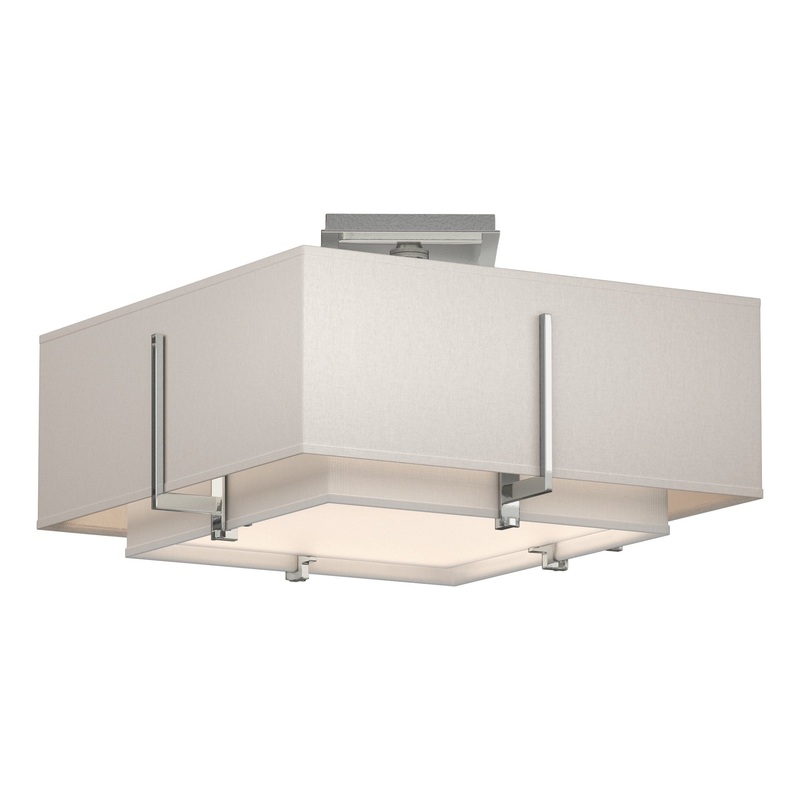 Exos Square Small Double Shade Semi-Flush Sterling Natural Anna Inner Shade & Flax Outer Shade