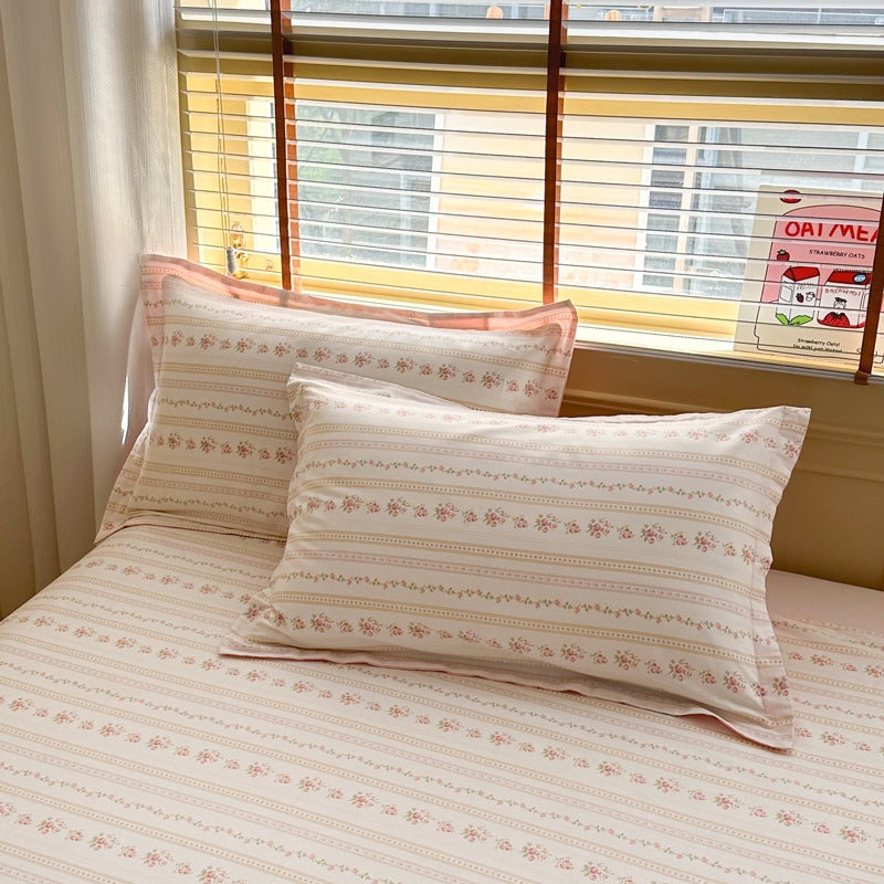 Flowers Pinstripe 100% Cotton Pillowcase Set (Pack of 2) – Breathable Standard Size 48x74cm Pure Cotton Pillow Covers