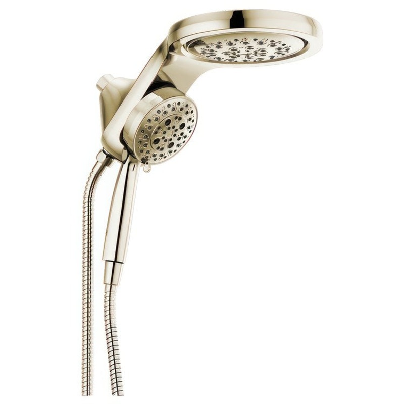 Handshower Combination HydroRain Universal Showering Components HydroRain H2Okinetic In2ition 2-In-1 Lumicoat Polished Nickel WaterSense 5 Function 6 Inch 60-82 Inch Stretchable Metal Hose 12-1/4 Inch