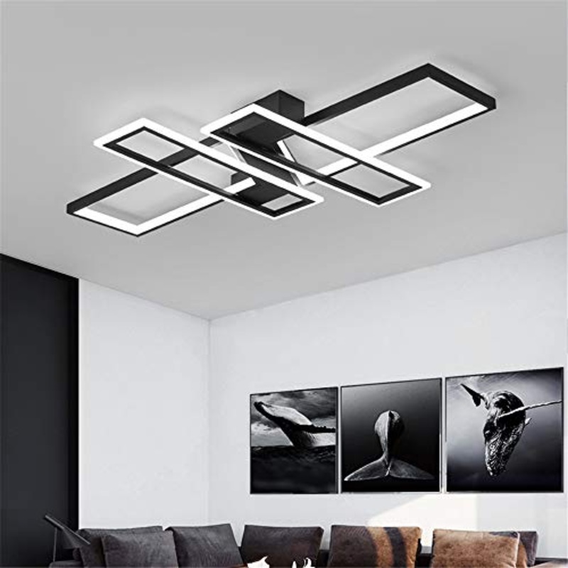 Lampada da soffitto a LED dimmerabile con telecomando, 94W Lampadario moderno in alluminio acrilico design soggiorno, per camera da letto, cucina, ristorante, decorazione lampada, nero, 90 * 60 * 6CM