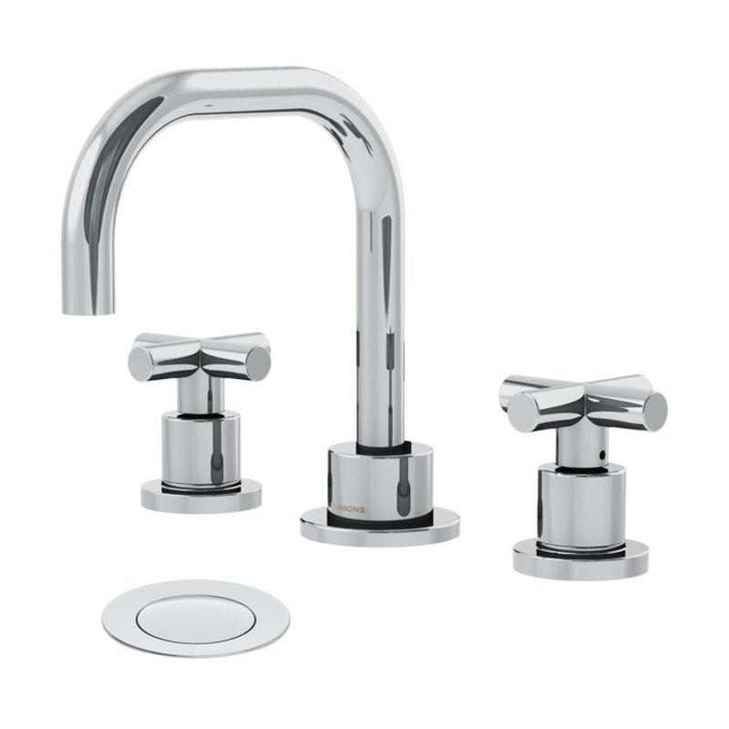 Lavatory Faucet Dia Widespread 8 to 16 Inch Spread 2 Cross ADA WaterSense Polished Chrome 1.0 Gallons per Minute Metal Push Pop 3 Hole