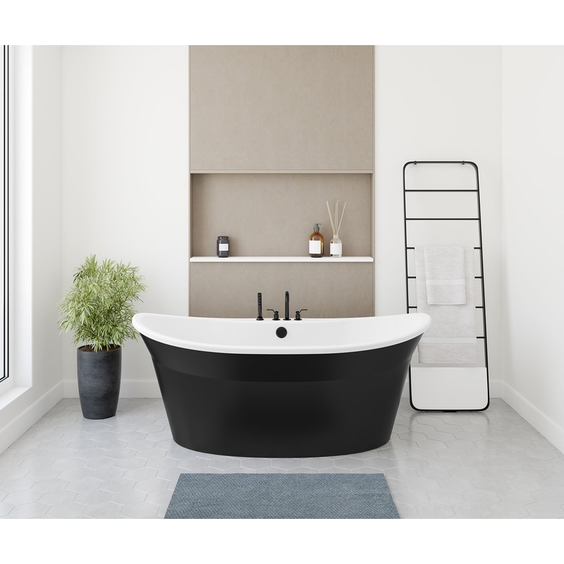MAAX 106151-000-002-127 Orchestra 6636 AcrylX Freestanding Center Drain Bathtub in White with Black Skirt