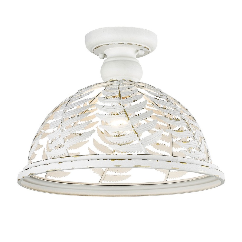 One Light Semi-Flush Mount from the Annalin Collection in Vintage Decor White Finish by Golden