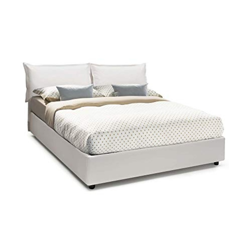 Talamo Italia Letto contenitore Matrimoniale Veronica, Made in Italy, Letto con rivestimento in ecopelle, Apertura frontale, adatto per materasso cm 160×190, Bianco