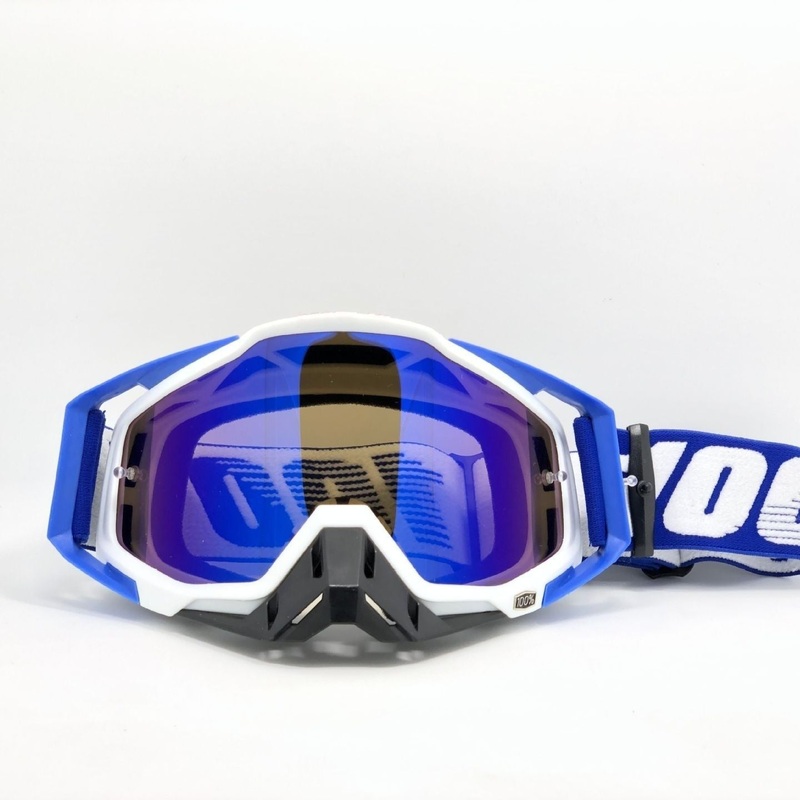 Blue-white Frame and Blue Sheet Motocross Goggles – Durable Off-Road Motorcycle Riding Eye Protection with Lens