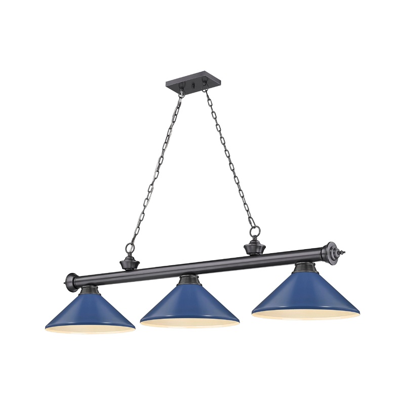 Cordon 3-Light Billiard Bronze Plate Cone Navy Blue Steel