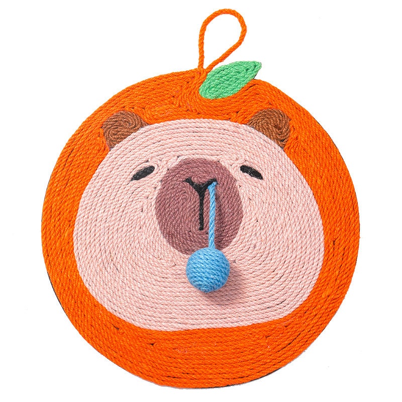Fruit-Themed Capybara Cat Scratching Pad – Sisal Rope, EVA Non-Slip Backing, Hanging or Floor Use(orange)