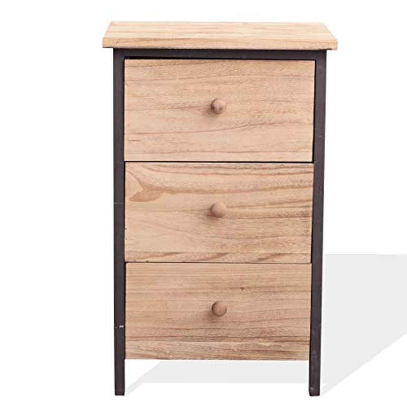 Rebecca Mobili Comodino Industrial, cassettiera 3 cassetti, Marrone Nero, Legno Paulownia, Camera Bagno – Misure: 56 x 35 x 25 cm (HxLxP) – Art. RE4546