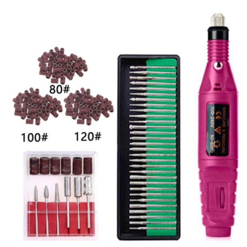 Regular Set With Long Grinding Pin + Sanding Ring Portable Electric Nail Drill Kit – USB Manicure Pedicure Polishing & Shaping Tool Set