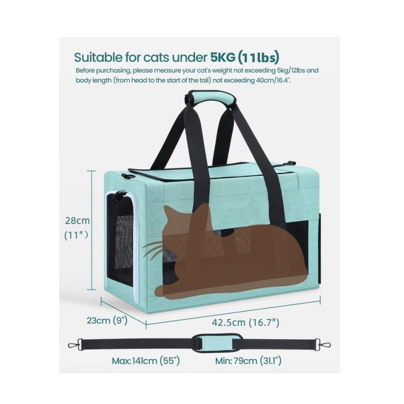 Sturdy & Breathable Pet Carrier for Small Cats & Dogs – Collapsible Travel Bag with Steel Frame, Safety Locks & Sunshade(green)