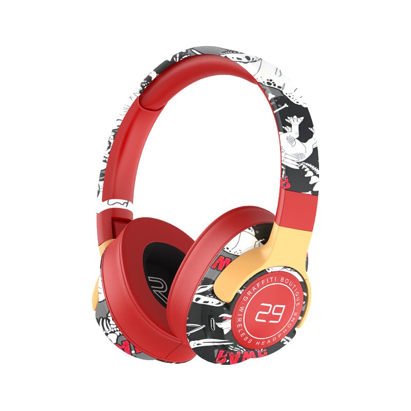 Trendy Graffiti Wireless Over-Ear Headphones – Bluetooth 5.1, HIFI 360 Surround Sound, 12H Playtime, Low Latency(red)