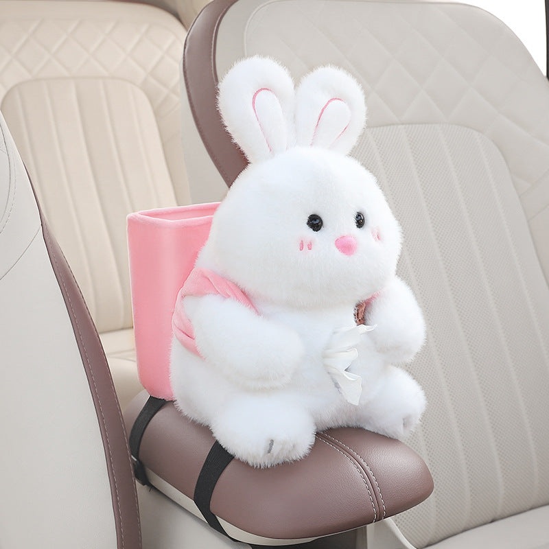 Adorable White Rabbit Tissue Holder for Car – Plush Toy with Storage