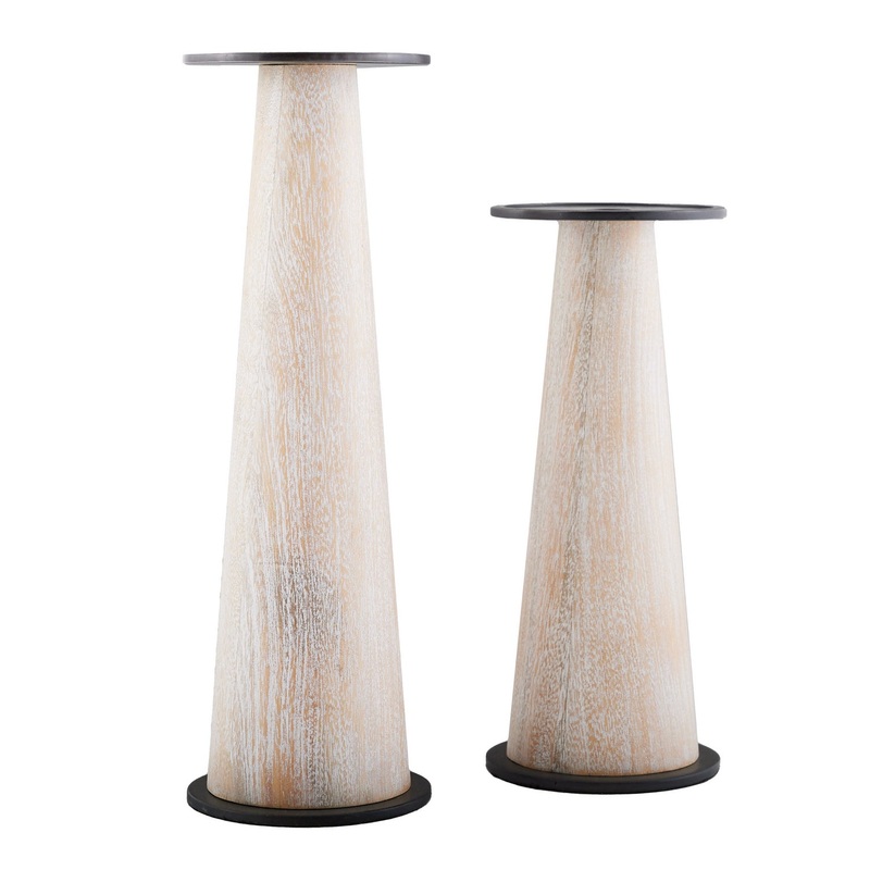 Arteriors 6948 Rotunno Candleholders, Set of 2 Cerused Blonde
