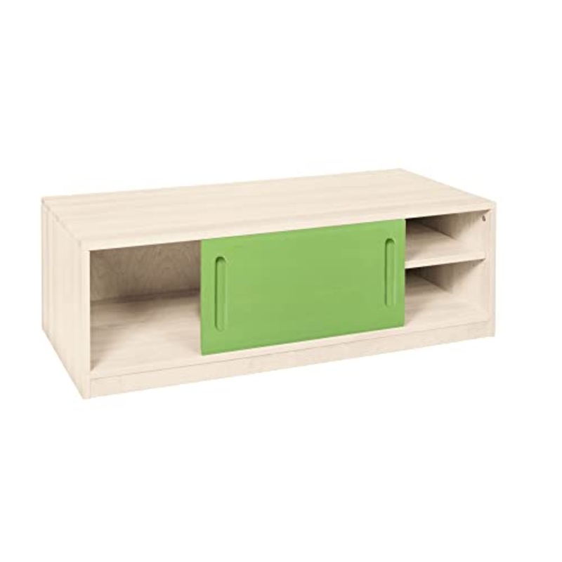 BioKinder Lina Credenza Credenza Box Letto Comodino con Porta Scorrevole in Legno massello di Pino 120 x 55 x 40 cm smaltato Bianco, Frontale smaltato Verde smaltato