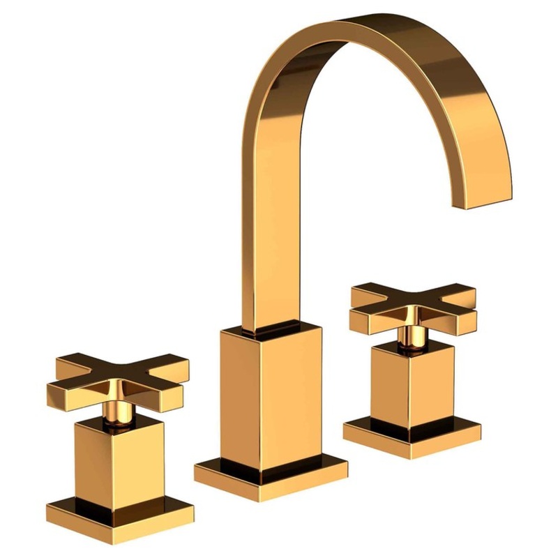 Lavatory Faucet Secant Widespread 8 to 20 Inch Spread 2 Cross ADA Polished Gold PVD 1.2 Gallons per Minute Brass Spout Height 6-3/4 Inch