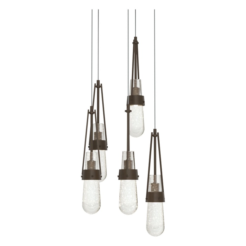 Link 5-Light Blown Glass Pendant Bronze Clear Bubble Glass (YG)