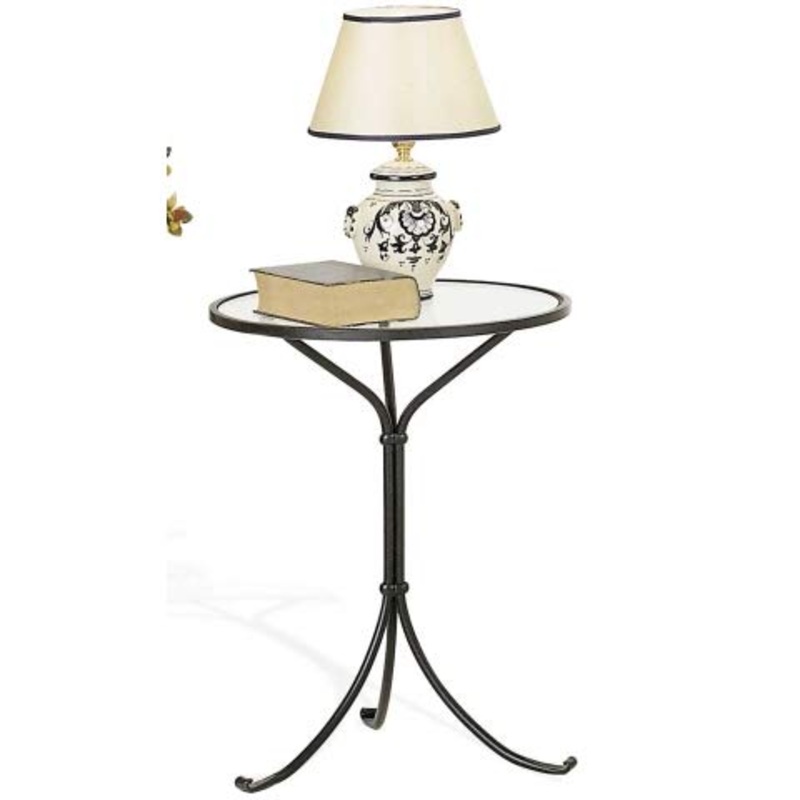 Relax e Design Tavolino – Comodino in Ferro Battuto colore Nero Grafite, ripiano in vetro, diametro cm 45, altezza cm 62 (Nero Grafite – Vienna)