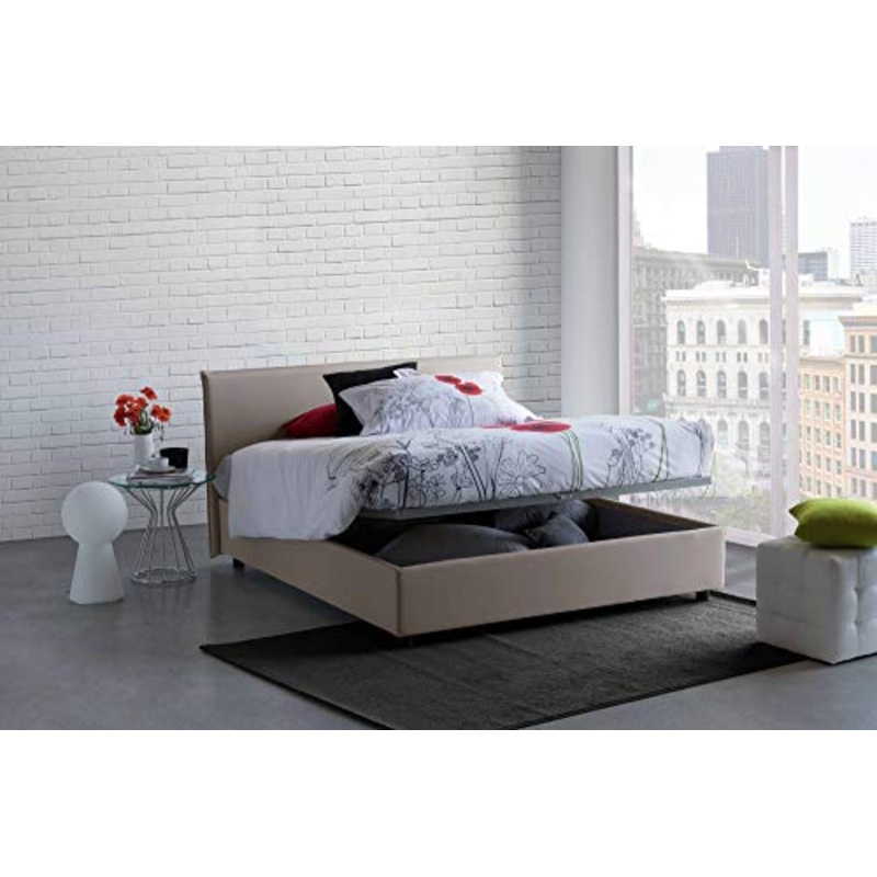Talamo Italia Letto contenitore Matrimoniale Anna, Made in Italy, Letto con rivestimento in tessuto, Apertura frontale, adatto per materasso cm 160×190, Tortora