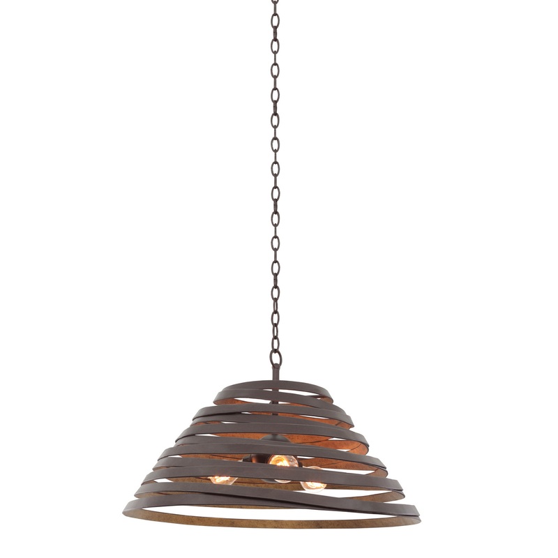 Three Light Pendant from the Tempest Collection in Bronze Gold Finish by Kalco