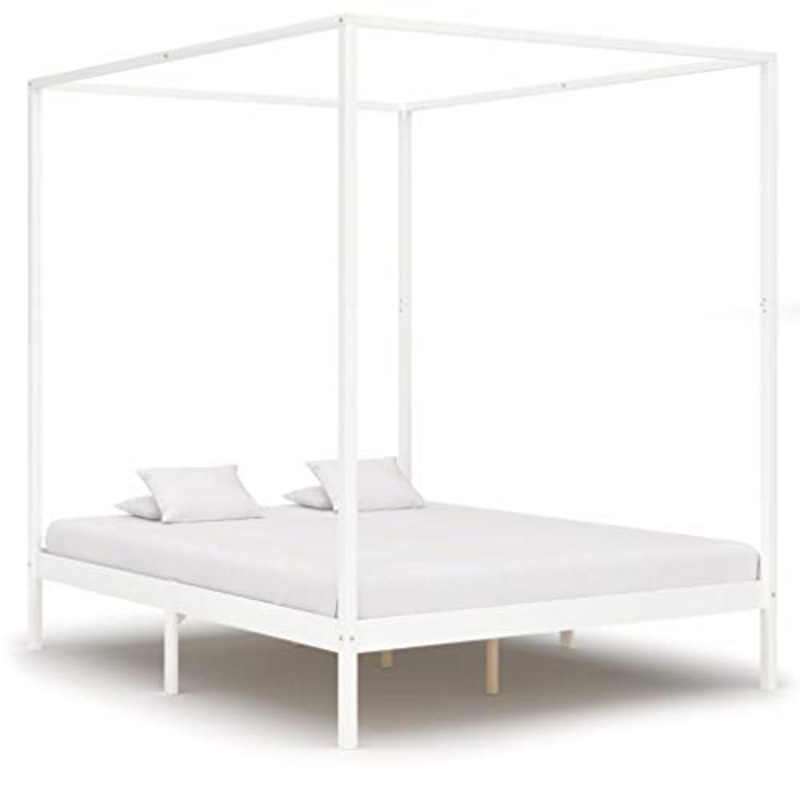 Tidyard Struttura Letto Singolo Matrimoniale a Baldacchino in Legno Massello di Pino 90×200 cm 100×200 cm 120×200 cm 140×200 cm 160×200 cm 180×200 cm Letto con Doghe Legno Letto con Rete Legno