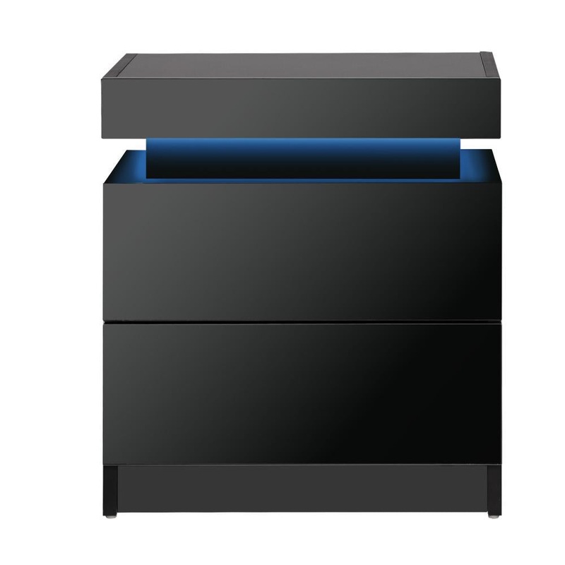 Bedside Table RGB LED 2 Drawers Black