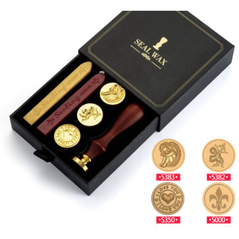 Black Box 2-Piece Retro Sealing Wax Stamp Set – 11.3 x 11.3 x 3.6 cm DIY Gift Box Kit for Handmade Crafts