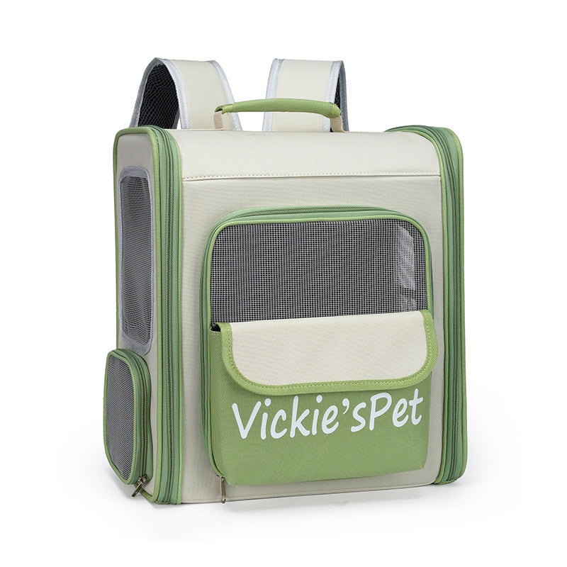 Breathable Pet Carrier Backpack – Large Capacity, Multiple Windows, Oxford Cloth(green)