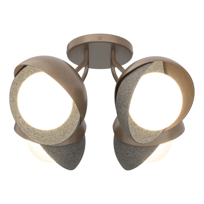 Brooklyn 4-Light Double Shade Semi-Flush Bronze Natural Iron