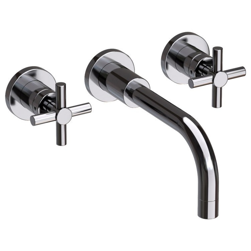 East Linear Two Handle Wall-Mount Bathroom Faucet with Cross Handles – Midnight Chrome