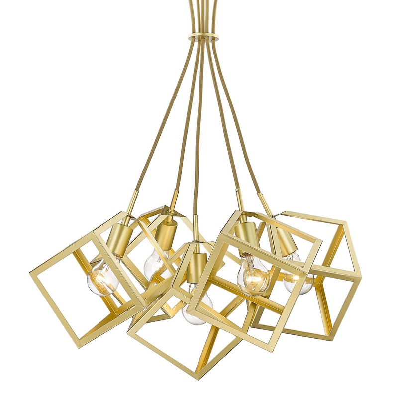 Five Light Pendant from the Cassio OG Collection in Olympic Gold Finish by Golden