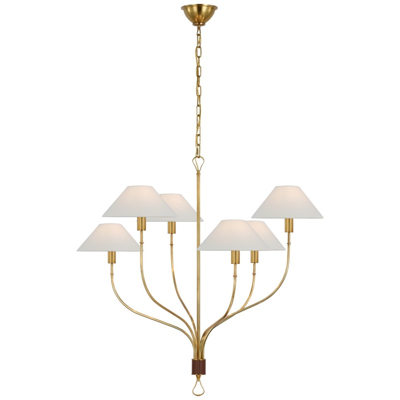 LED Chandelier from the Griffin Collection in Hand-Rubbed Antique Brass And Saddle Leather Finish by Visual Comfort Signature