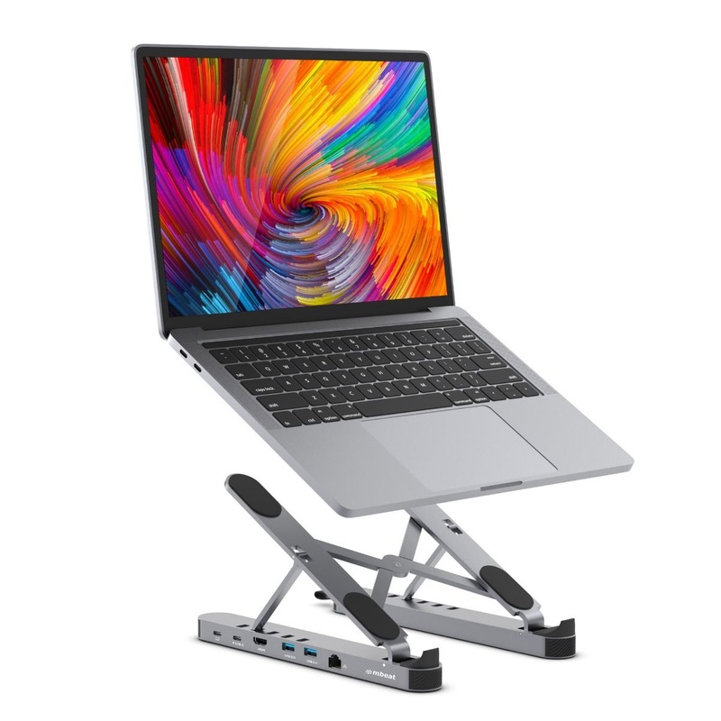 mbeat Stage P5 Portable Laptop Stand with USB-C Docking Station – Space Grey