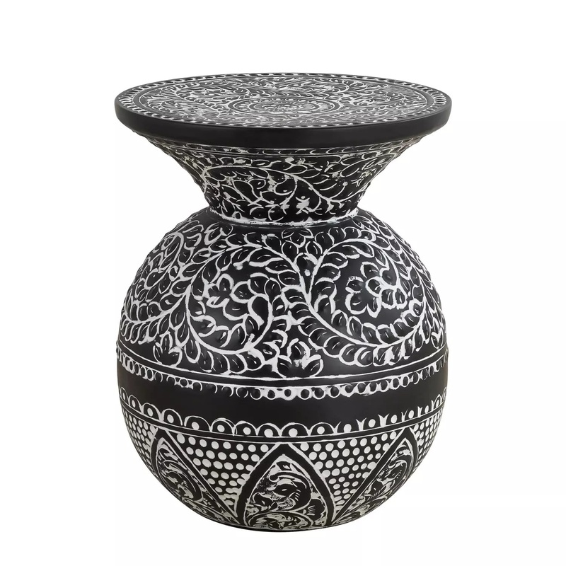 Navi Side Table Black with White Antique