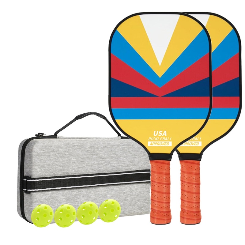 Style 2 Colorful  Geometric Patterns Fiberglass Pickleball Paddle Set – 2 Paddles, 4 Balls, and Portable Carry Bag for Outdoor Play