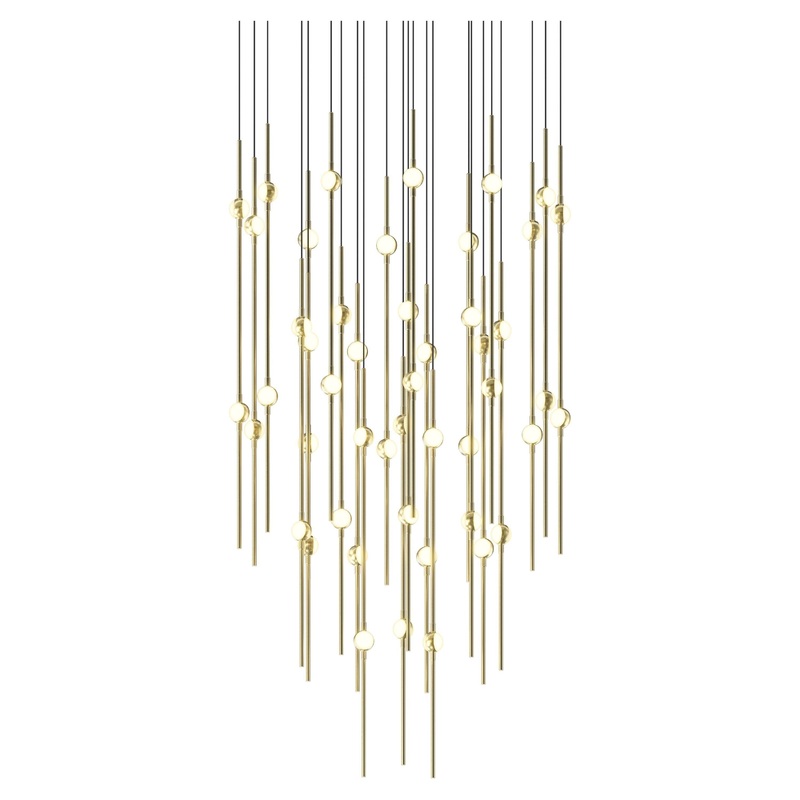 Aries 25″ Round LED Pendant Satin Brass with White Optical Acrylic 3000K 20′ Adjustable Cord