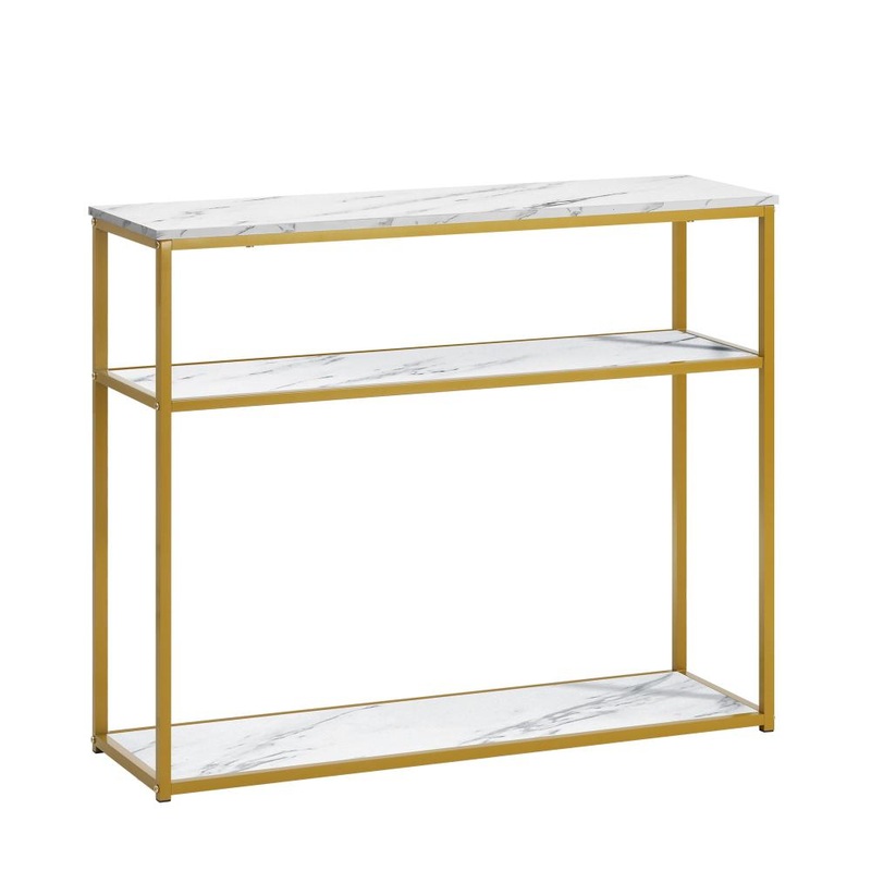 Console Table Metal Frame 3-tier White&Gold