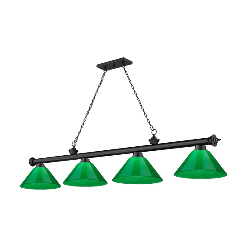 Cordon 4-Light Billiard Matte Black Cone Green Plastic
