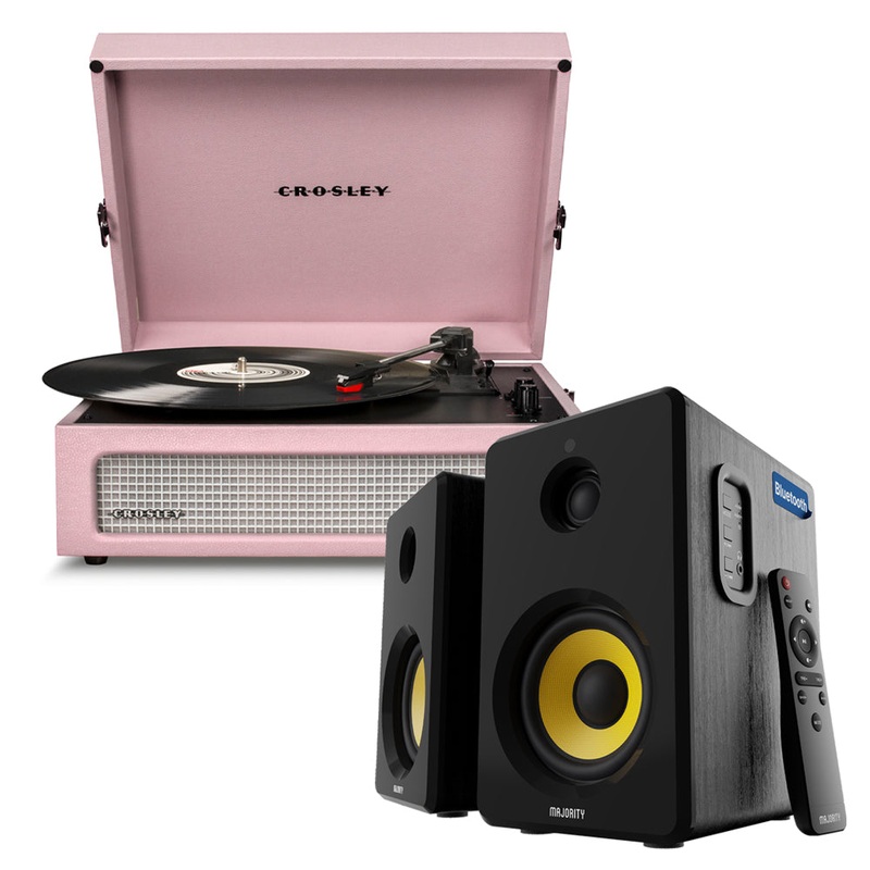 Crosley Voyager Bluetooth Portable Turntable – Amethyst + Bundled Majority D40X Bluetooth Speakers – Black