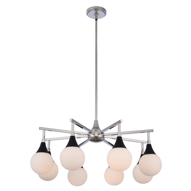 Eight Light Chandelier from the Bogart Collection in Matte Black w Polished Nickel Finish by Kalco